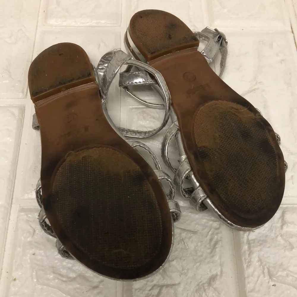 Link little girl fancy‎ silver sandals rhinestones size 12 wedding flower girl